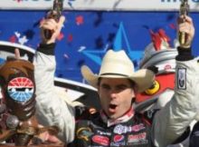 Jeff Gordon celebrates winning the Samsung Mobile 500 at Texas Motor Speedway. Photo by George Walker